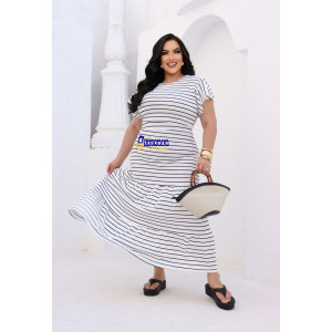 Vestido Longo Listrado Plus Size