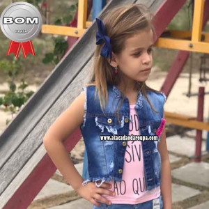 Colete Jeans Infantil Destroyed P/M/G/ 4 a 7 Anos