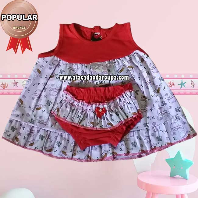 Vestido Bebê C/ Calçinha Algodão