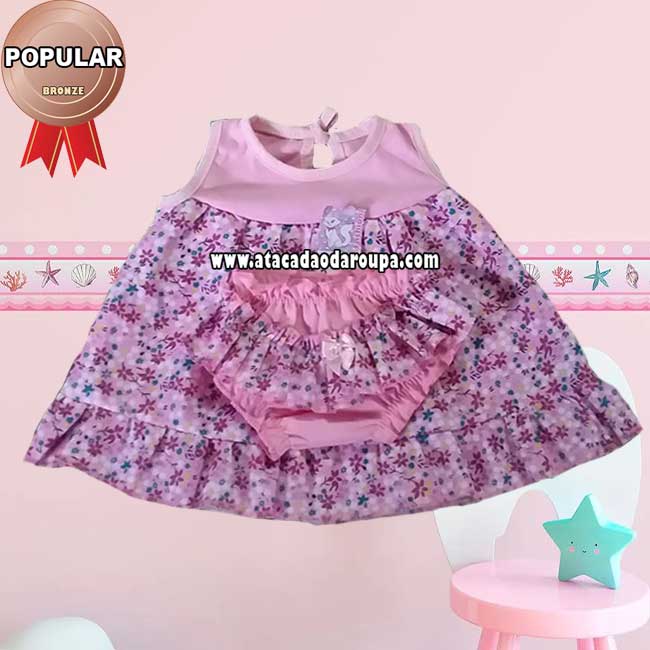 Vestido Bebê C/ Calçinha Algodão