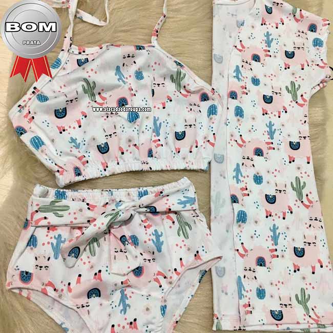 Biquini e Body Com Kimono 6 a 8 Anos