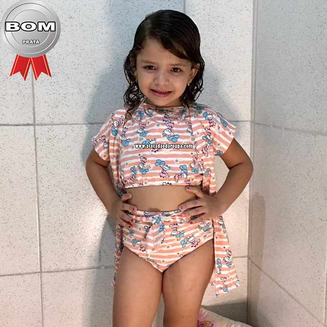 Biquini e Body Com Kimono 6 a 8 Anos