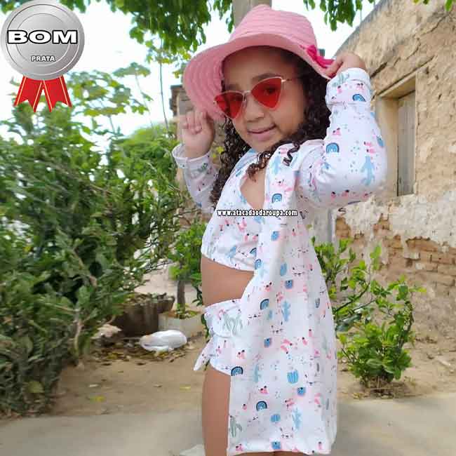 Biquini e Body Com Kimono 6 a 8 Anos