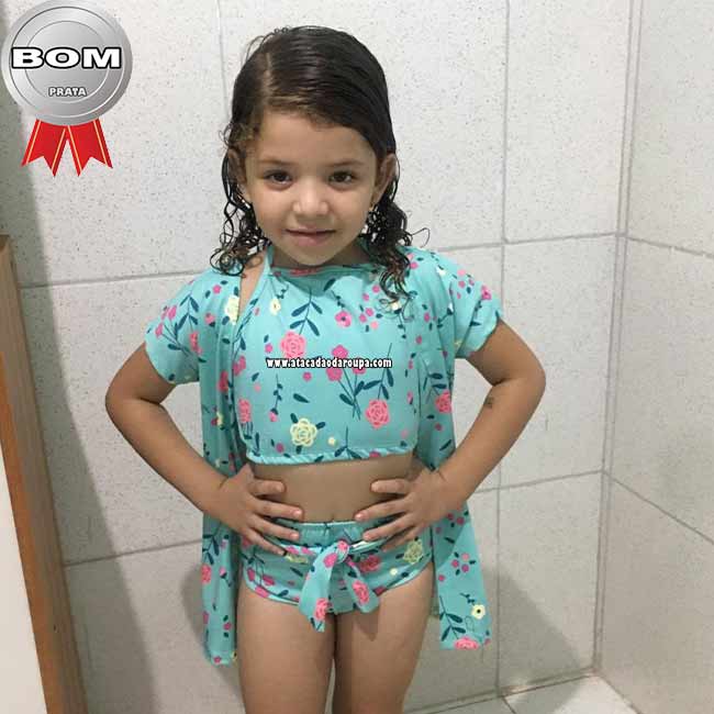 Biquini e Body Com Kimono 6 a 8 Anos