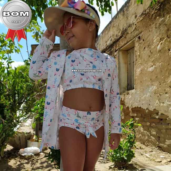 Biquini e Body Com Kimono 6 a 8 Anos