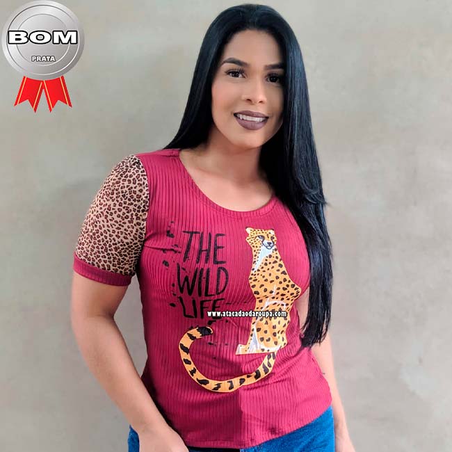 Blusa Estampa Onça com Tule G