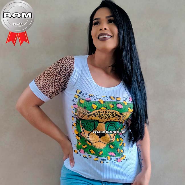 Blusa Estampa Onça com Tule G