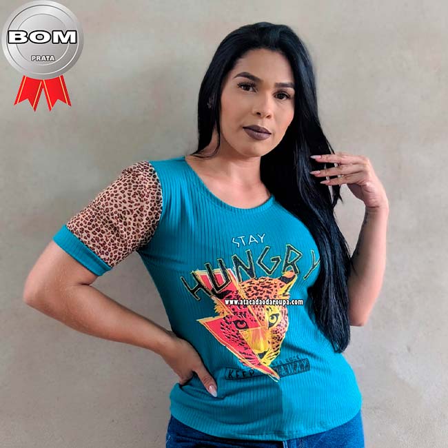 Blusa Estampa Onça com Tule G