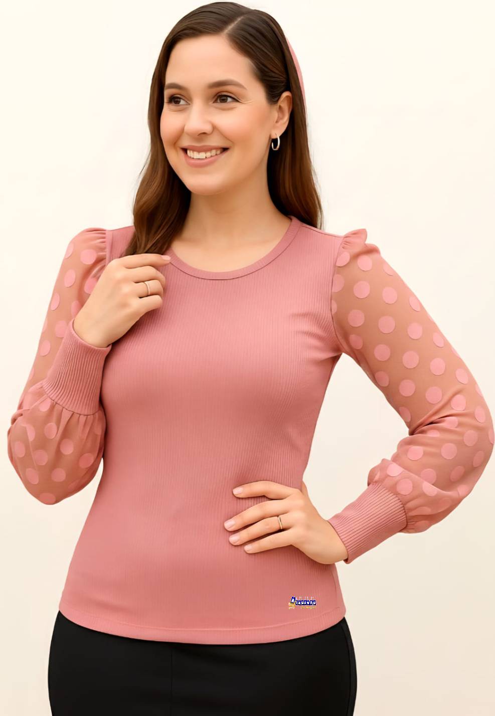 Blusa Canelada Manga Longa Tule
