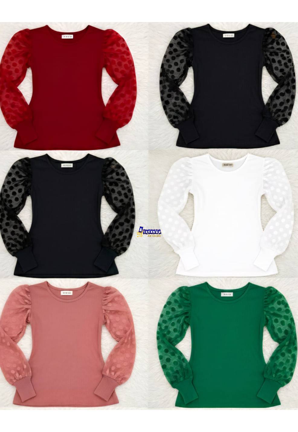 Blusa Canelada Manga Longa Tule