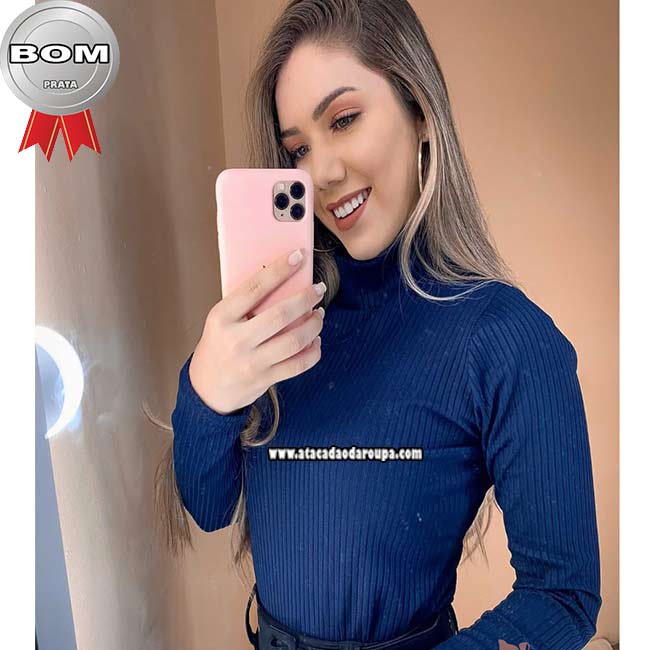 Blusa Malha Canelada Manga Longa