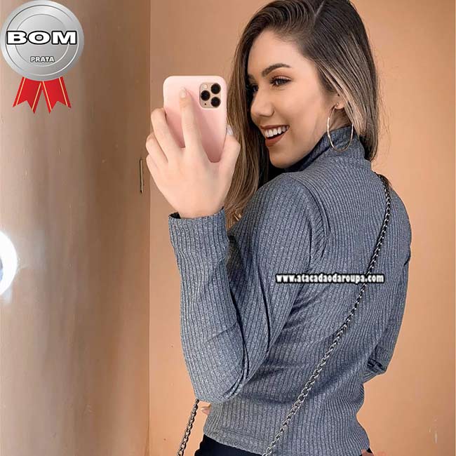 Blusa Malha Canelada Manga Longa