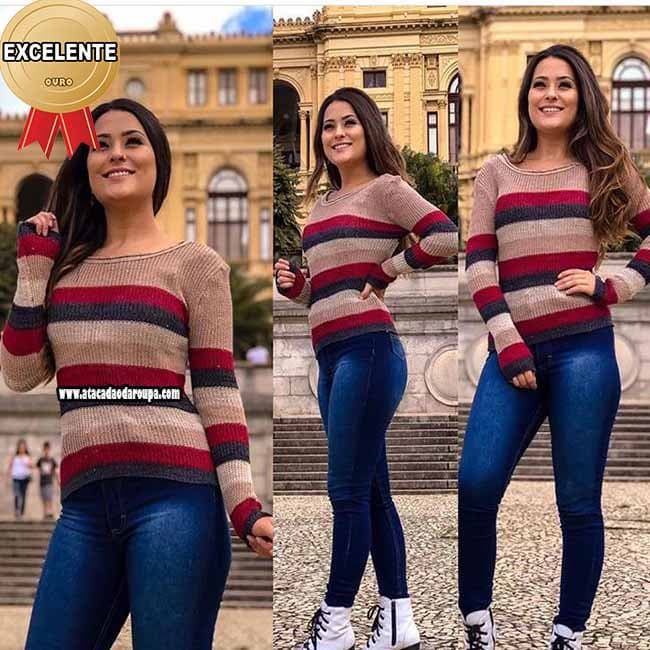 Blusa Manga Longa de Tricô Inverno