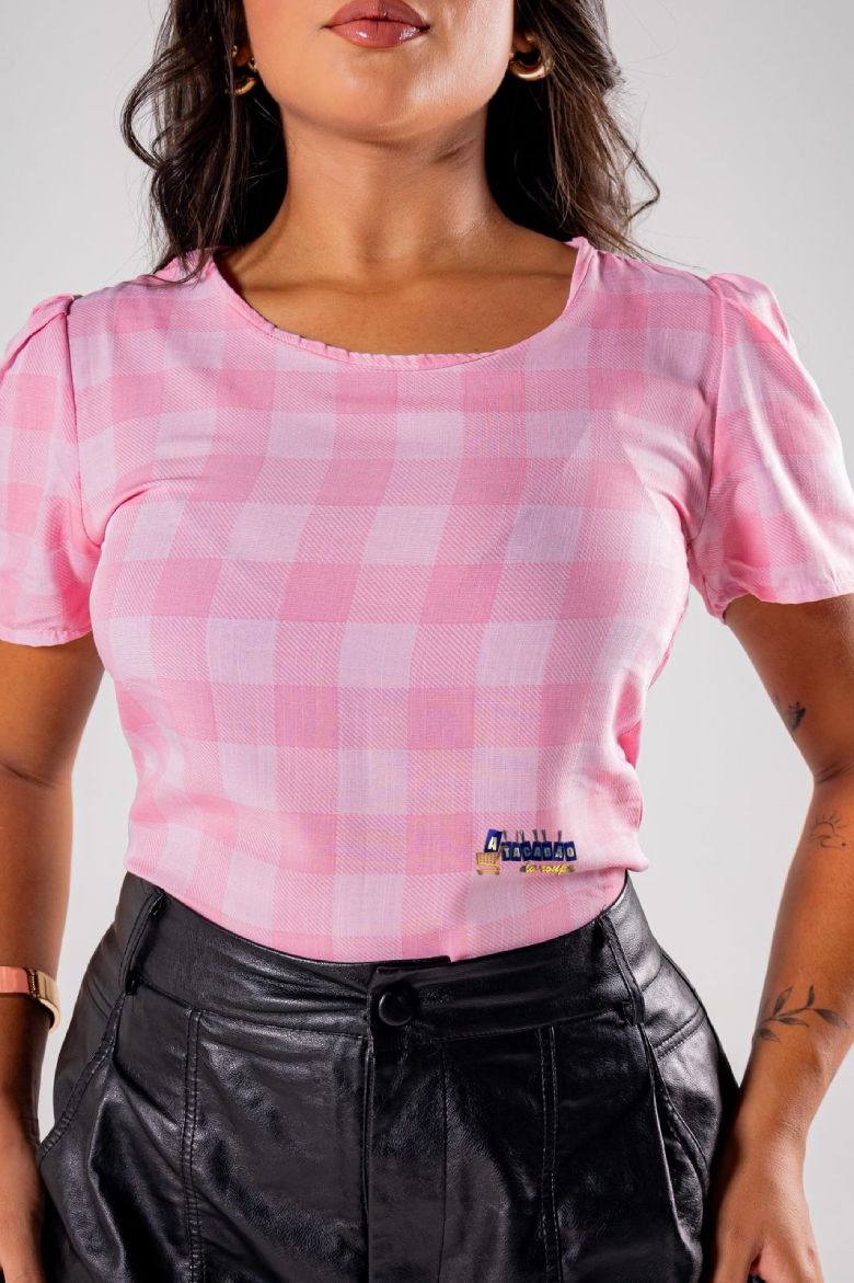 Blusa Xadrez Feminina Manga Princesa
