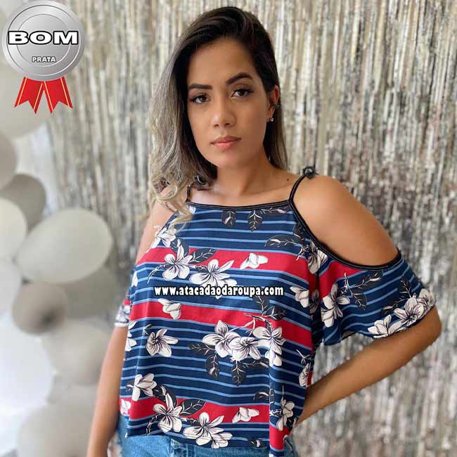 Blusa com Manga Estampada Malha Leila