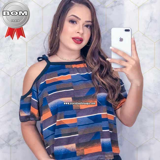 Blusa com Manga Estampada Malha Leila