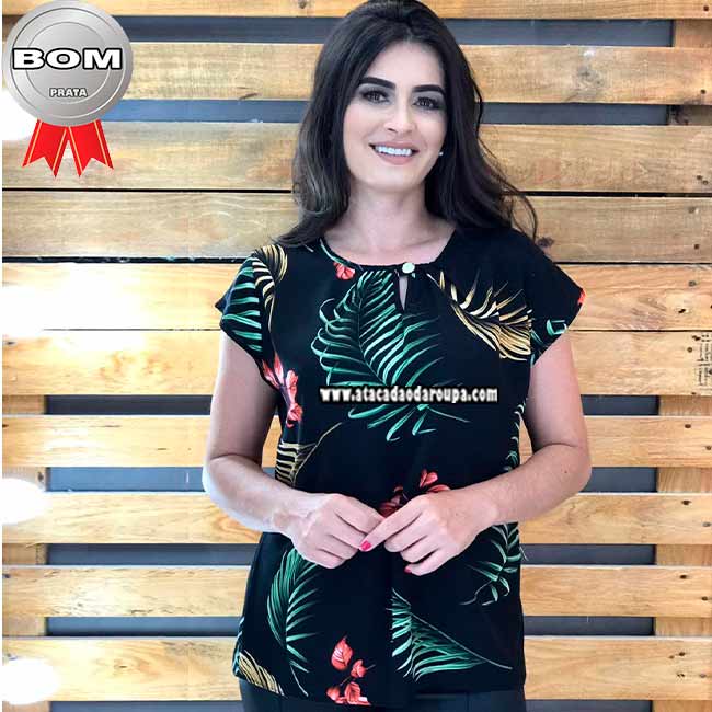 Blusa Crepe Lisa Renda Guipir