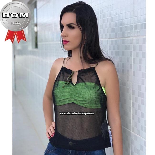 Blusas Cropped malha Tule Lycra M