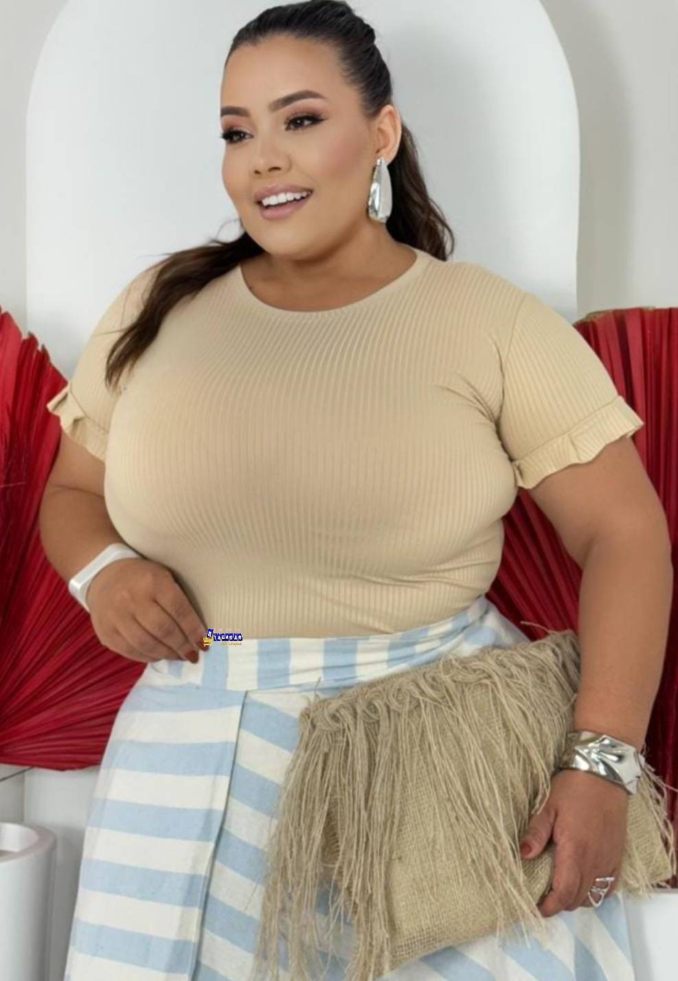 Blusa Malha Canelada Plus Size