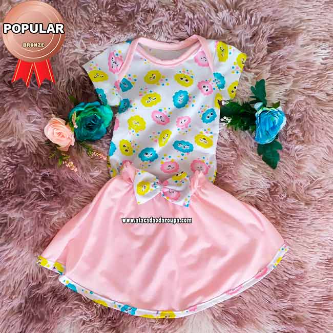 Conjunto Body e Saia Bebê 3 a 8 Meses