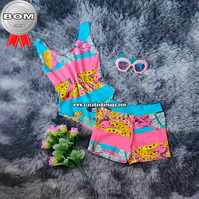 Conjuntinho Body e Short Malha Canelada 2 a 6 Anos