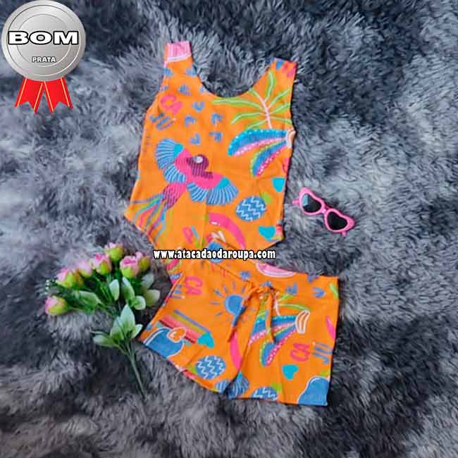 Conjuntinho Body e Short Malha Canelada 2 a 6 Anos