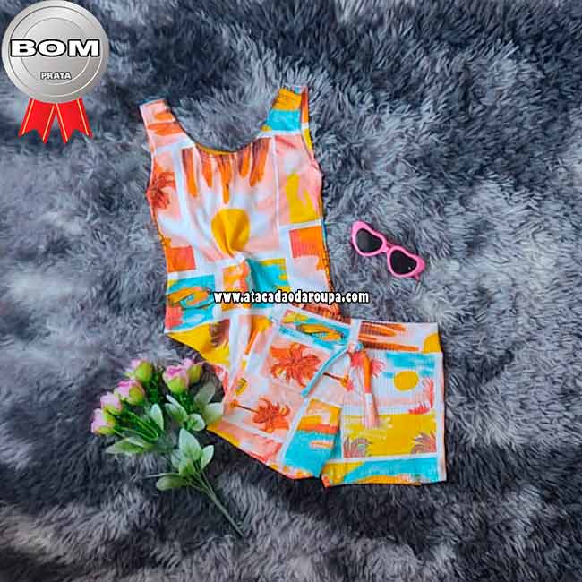 Conjuntinho Body e Short Malha Canelada 2 a 6 Anos