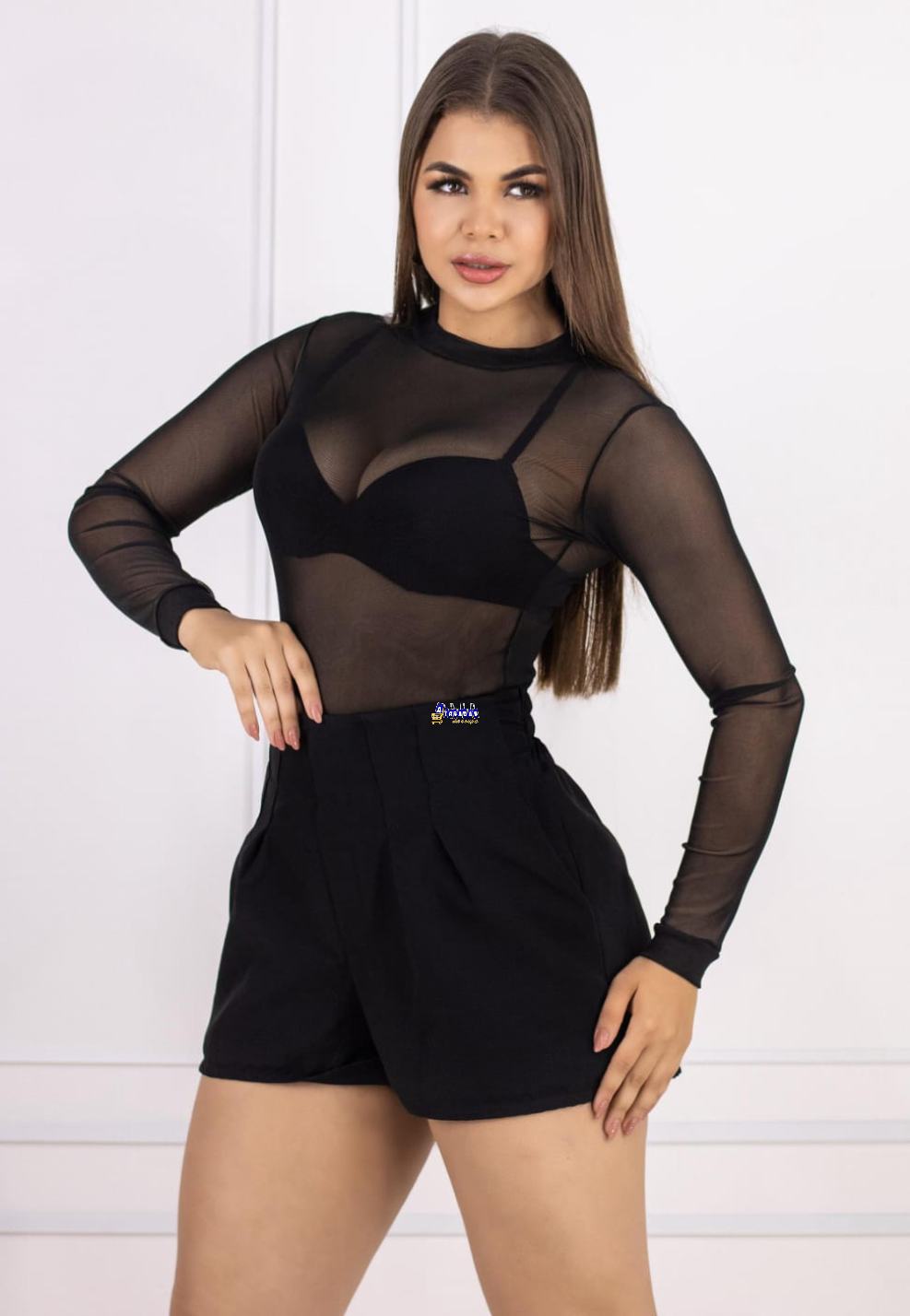 Body Tule Feminino Manga Longa