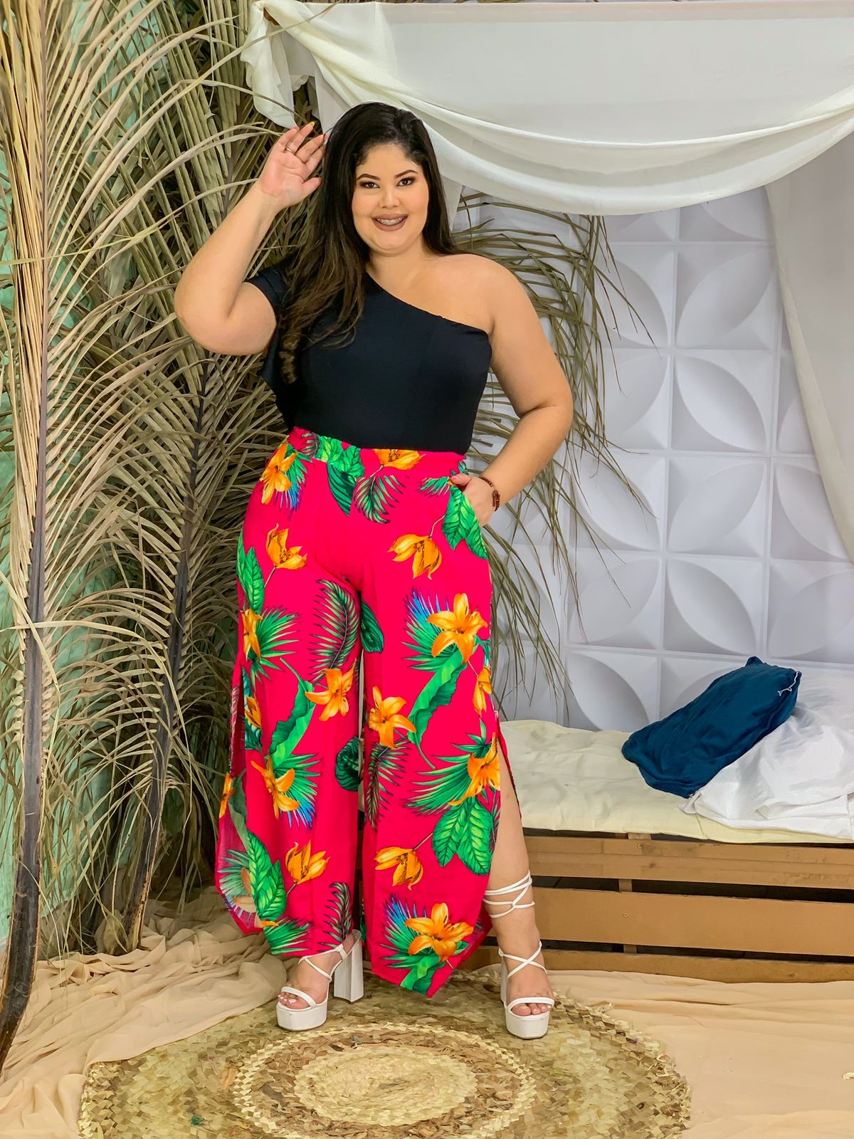 Calça Viscose Feminina Com Fenda