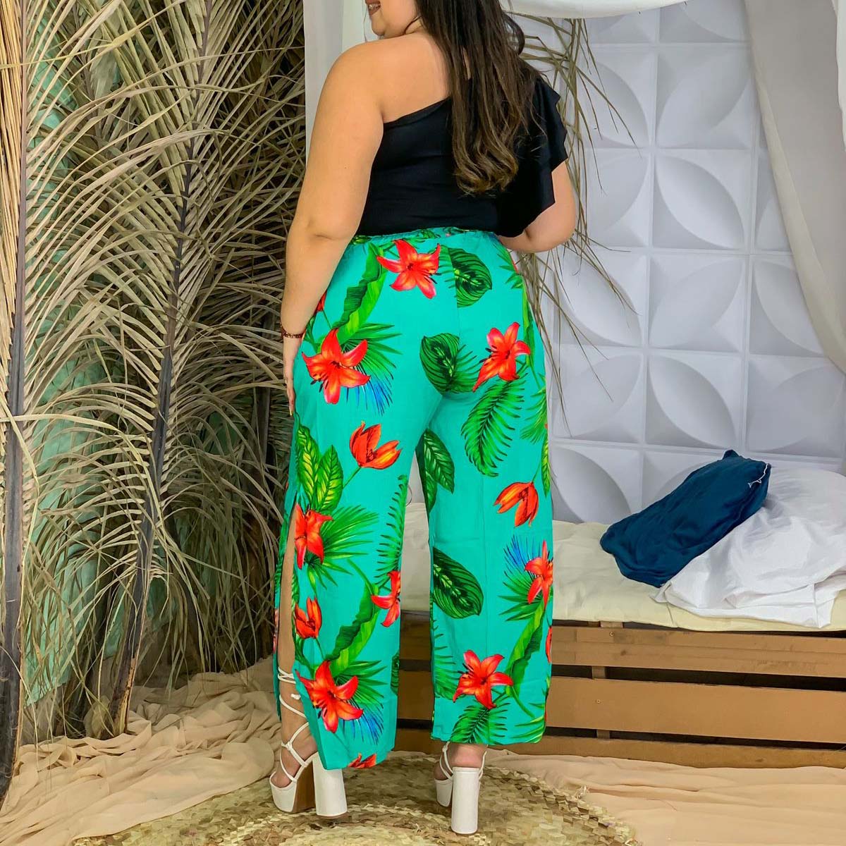 Calça Viscose Feminina Com Fenda