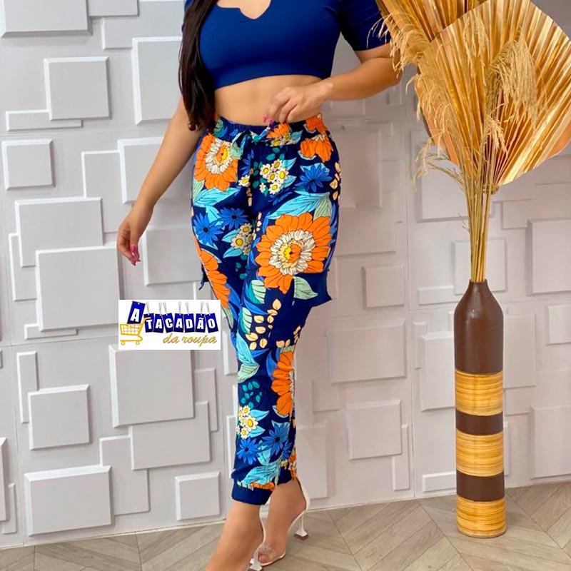 Calça Cargo Feminina  Viscolinho Estampada