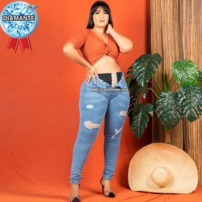 Calça Jeans Plus Size Lipo Com Cinta Modeladora 46@52