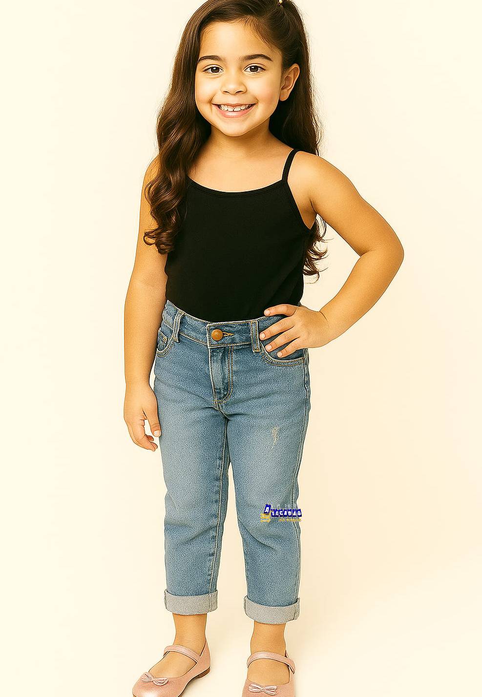 Calça Jeans Infantil Cropped Barra Dobrada