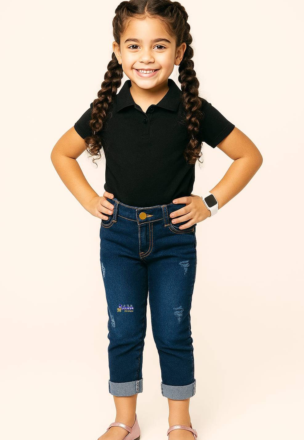 Calça Jeans Infantil Cropped Barra Dobrada