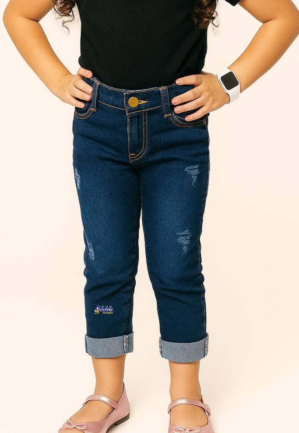 Calça Jeans Infantil Cropped Barra Dobrada