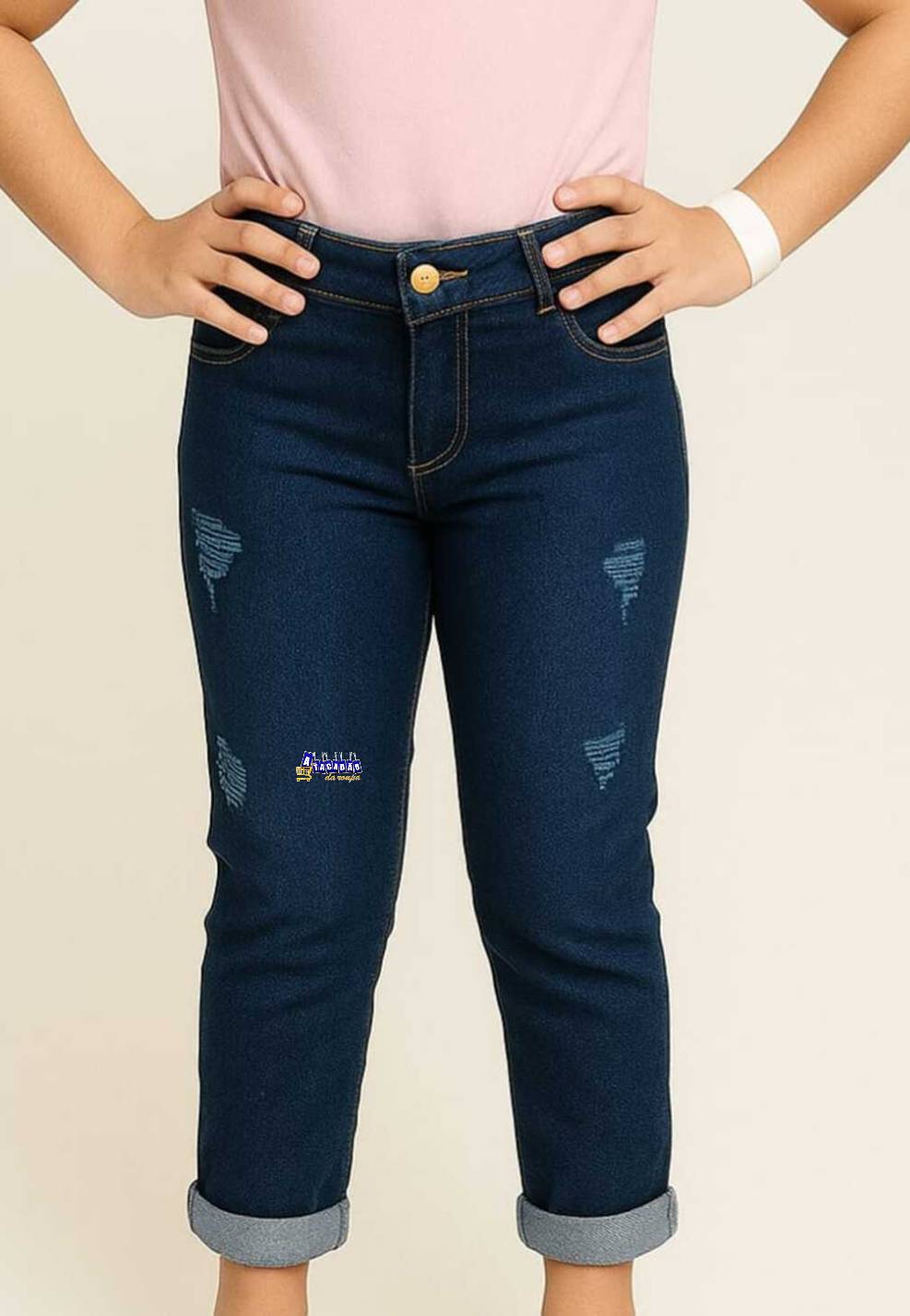 Calça Jeans Juvenil Cropped Barra Dobrada