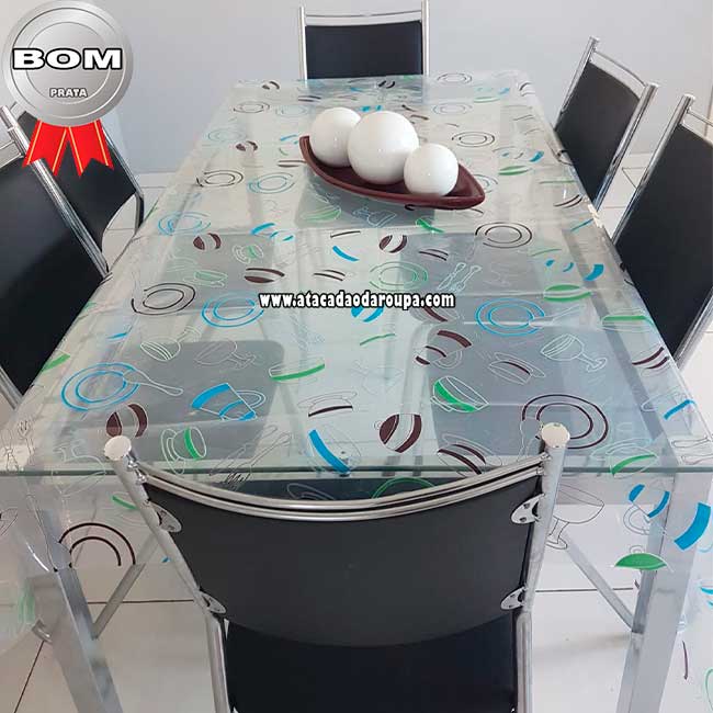 Toalha Mesa Estampada Transparente 6 Cadeiras Plástico 1,40 x 1,95