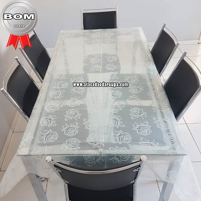 Toalha Mesa Estampada Transparente 6 Cadeiras Plástico 1,40 x 1,95