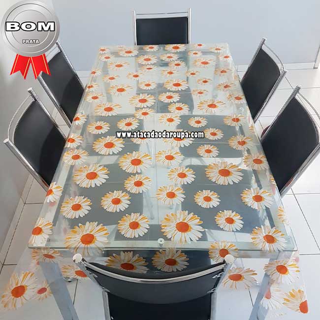 Toalha Mesa Estampada Transparente 6 Cadeiras Plástico 1,40 x 1,95