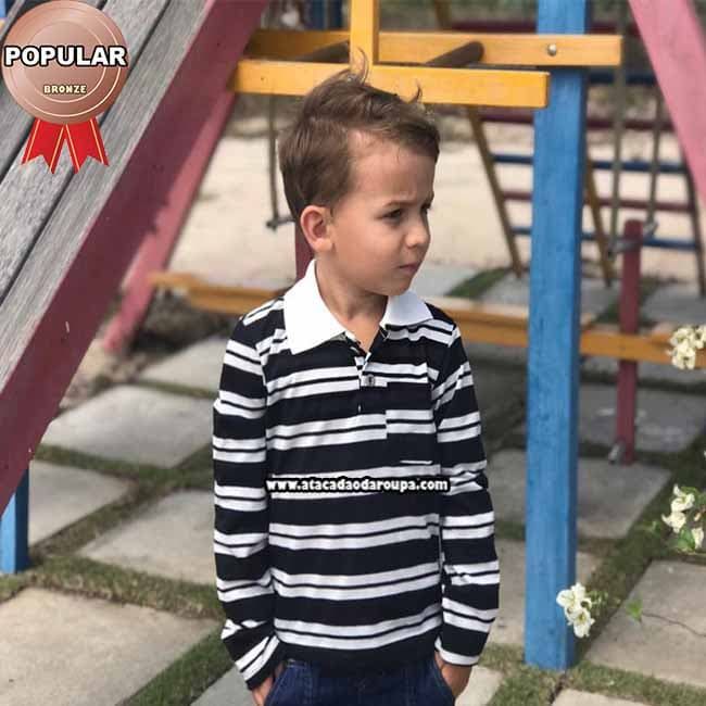 Camisa Gola Polo Manga Longa Infantil