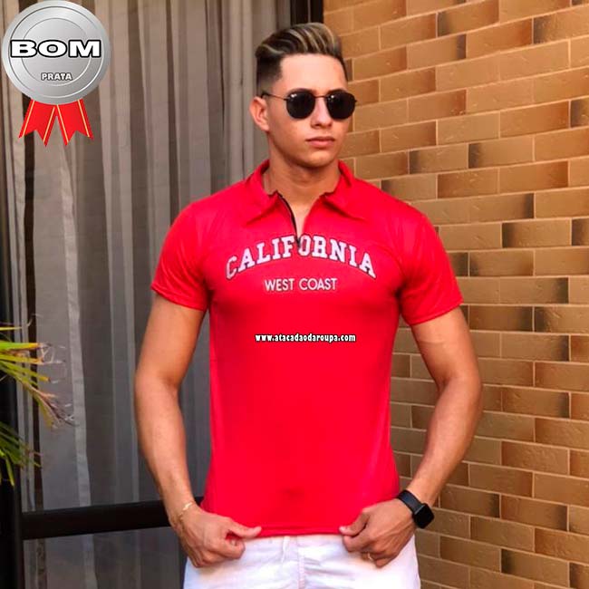 Camisa Gola Polo Com Ziper Masculina
