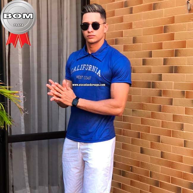 Camisa Gola Polo Com Ziper Masculina