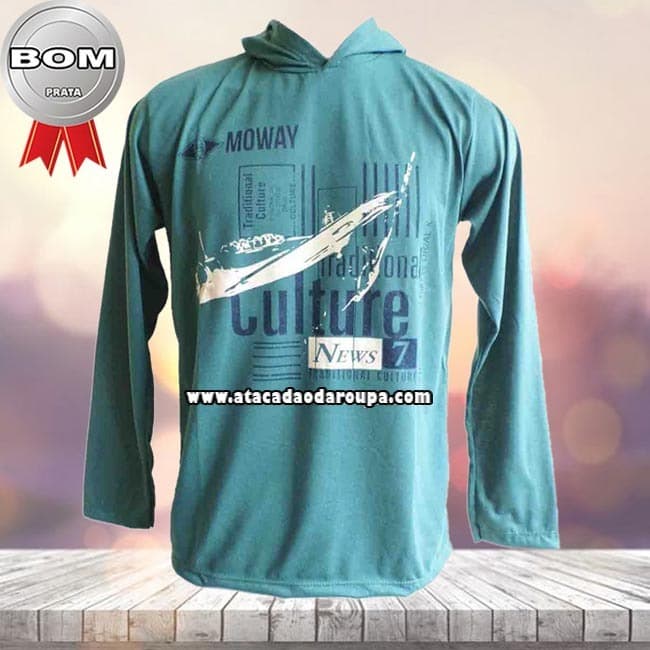 Camisa Manga Longa Liso e Capuz