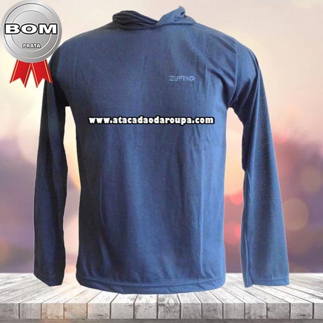 Camisa Manga Longa Liso e Capuz