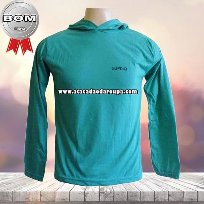 Camisa Manga Longa Liso e Capuz