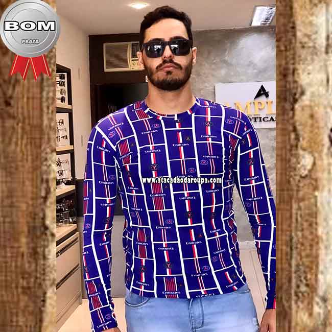 Camisa Manga Longa Masculina Estampada Uv