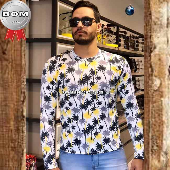 Camisa Manga Longa Masculina Estampada Uv