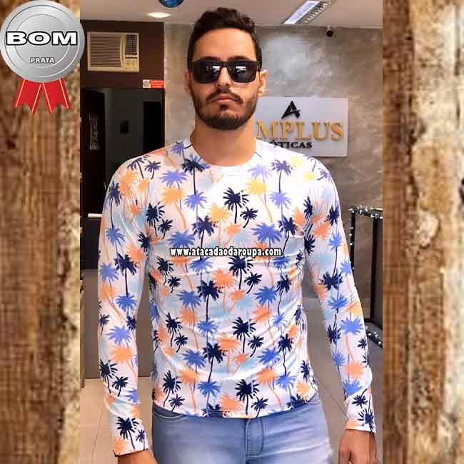 Camisa Manga Longa Masculina Estampada Uv
