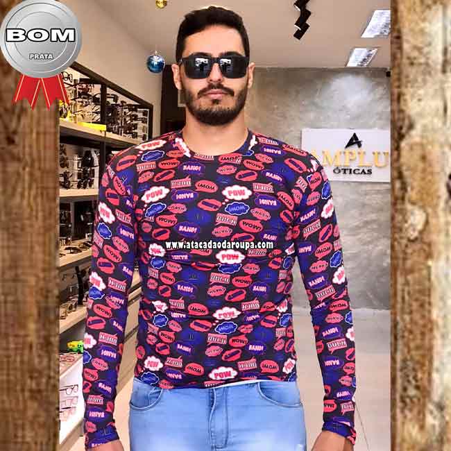 Camisa Manga Longa Masculina Estampada Uv