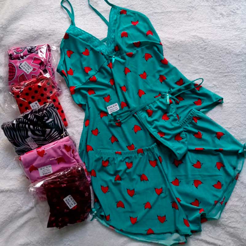 Baby Doll Estampado três peças